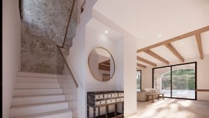 Villa en Llenes - vista de la entrada con las escaleras