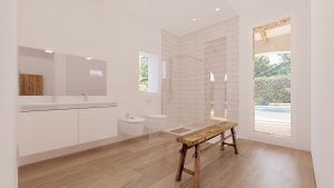 Villa Torre - baño con pared de cristal