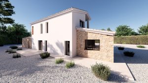Villa en Llenes - Exterior vivienda con suelo de gravilla