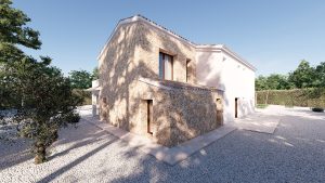 Villa en Llenes - exterior vivienda de piedra y color blanco