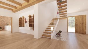 Villa Torre - escaleras de madera en la entrada