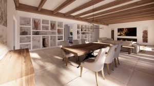 Villa en Llenes - mesa comedor y estanterías