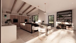Villa en Llenes - Visión completa cocina muebles de madera